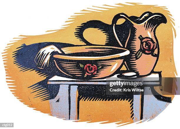 washbasin & pitcher - wash bowl stock illustrations