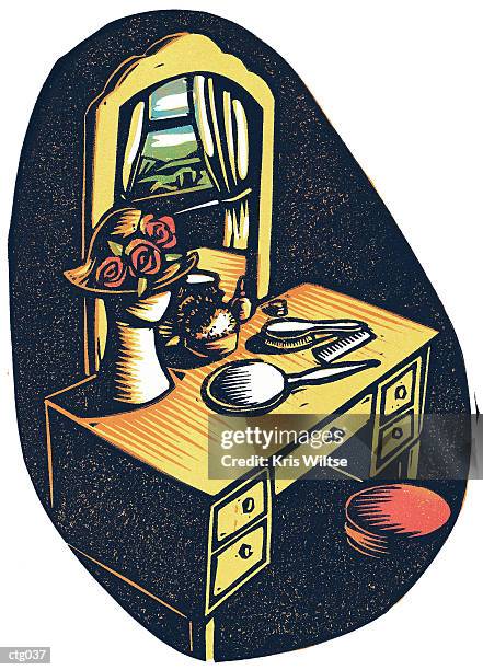 vanity with toiletries - dressing table stock illustrations
