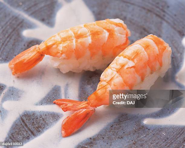 ebi, hand-shaped sushi - boiled shrimp stock pictures, royalty-free photos & images