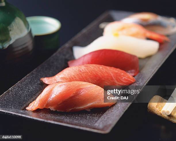 assorted sushi - sushi rice stock pictures, royalty-free photos & images