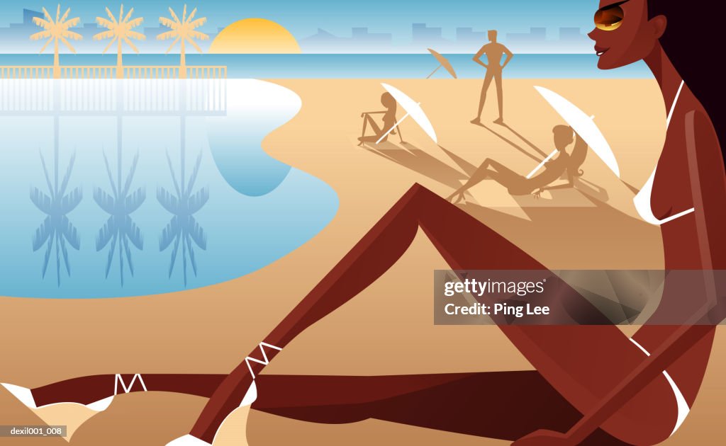 Woman Sun Tanning At The Beach High-Res Vector Graphic - Getty Images