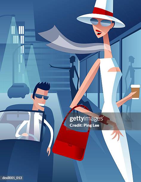 man offering woman a ride - cool guy car stock illustrations