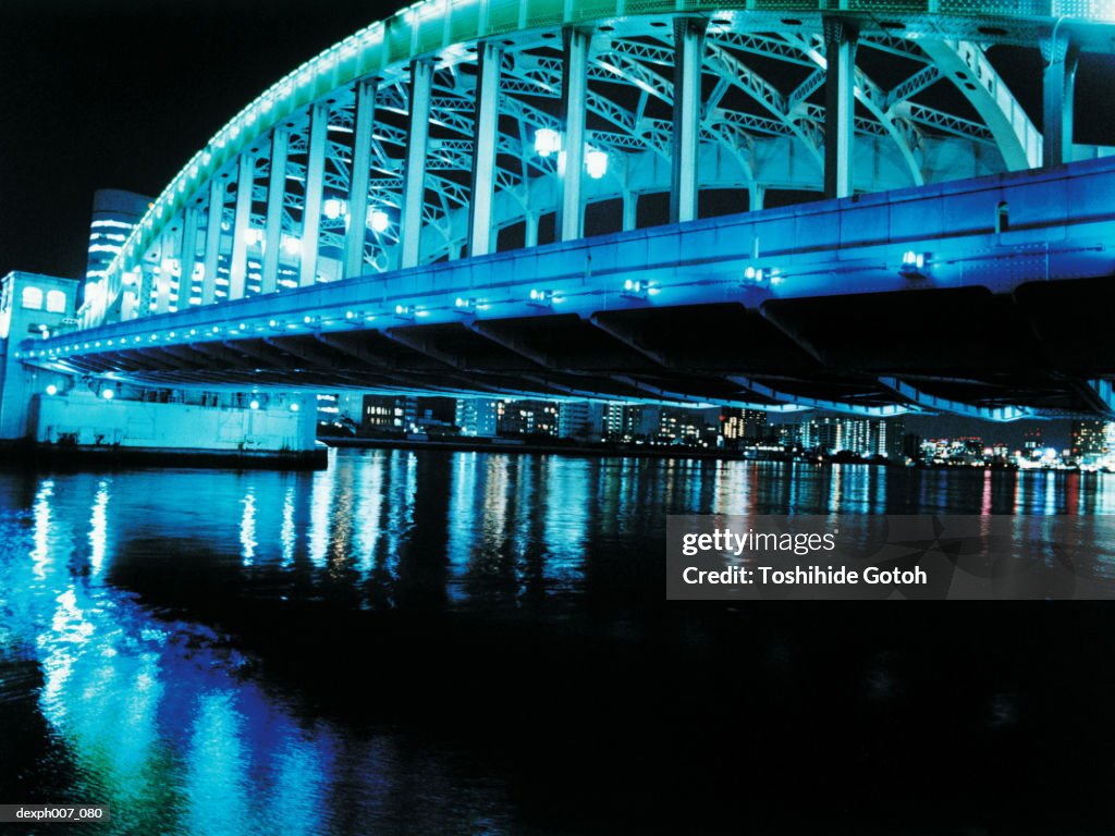 Japan, Tokyo, Kachidokibashi skyline at night