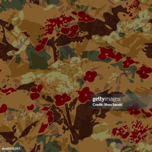 flowers against leaf camouflage pattern - digital camouflage pattern stock illustrations