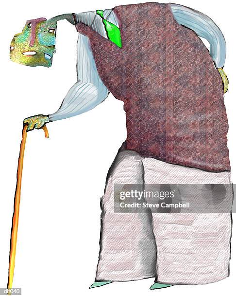 elderly person with cane - geezer stock illustrations