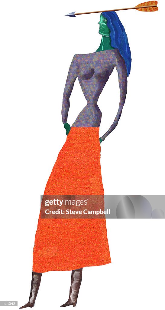 Woman with Red-Orange Skirt