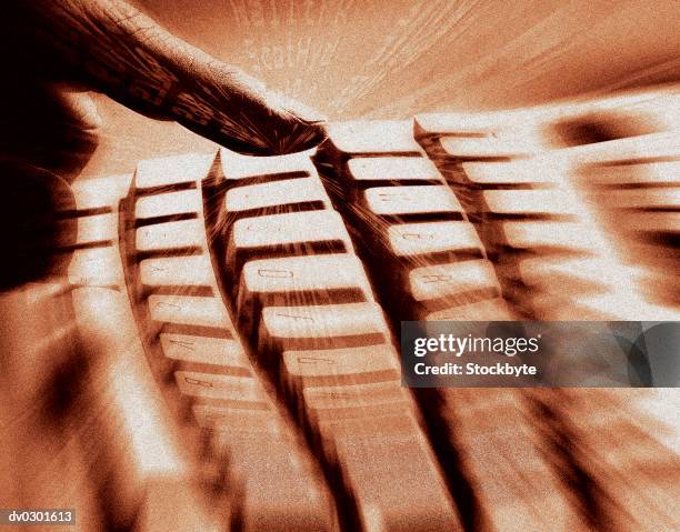 finger hitting key on keyboard, sepia effect - sepia stock pictures, royalty-free photos & images