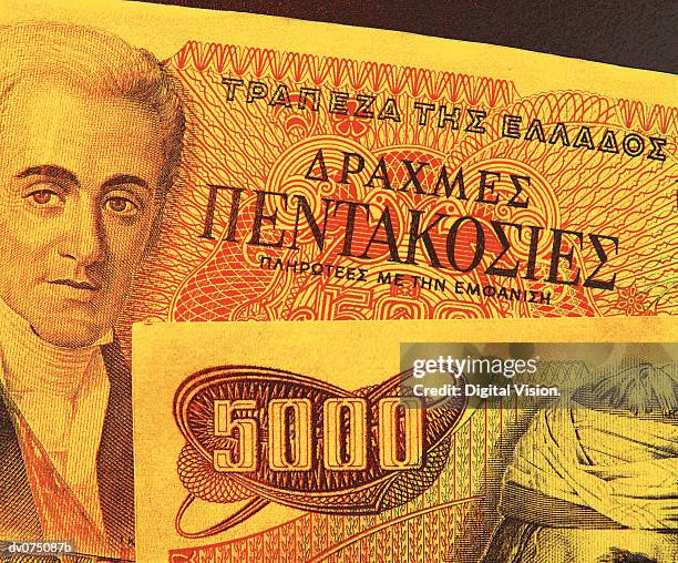 notes - ehemalige griechische währung stock-fotos und bilder