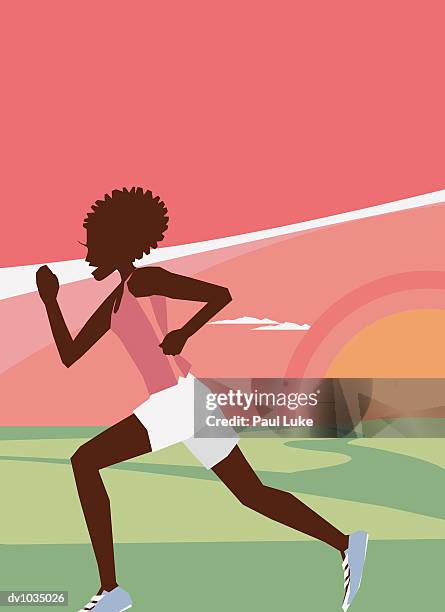 young woman jogging at sunset - luke stock-grafiken, -clipart, -cartoons und -symbole