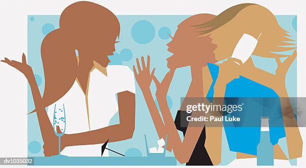 three young women chatting in a bar - luke stock-grafiken, -clipart, -cartoons und -symbole