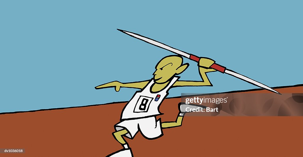 Athlete Running and Preparing to Throw a Javelin