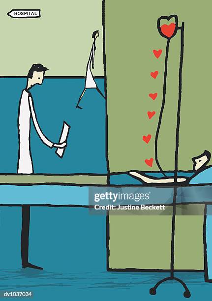 patient giving blood in a hospital - patient lying on back stock illustrations