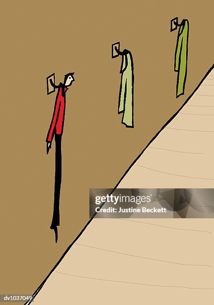 businessman left hanging alone on a coat rack - clothes rack stock illustrations