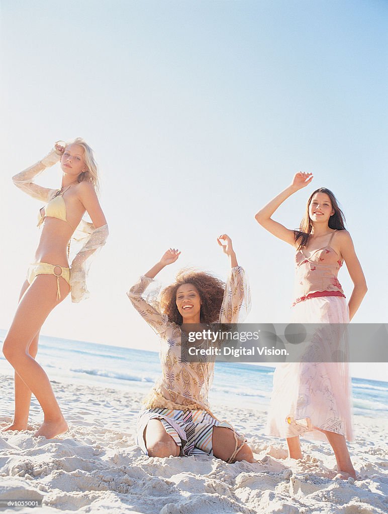 Portrait of Three Young Women on the Beach