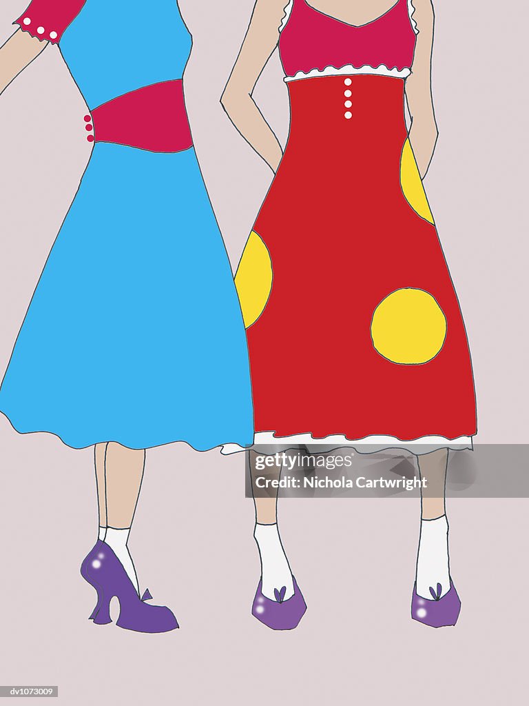 Two Young Women Wearing 1960s Dresses