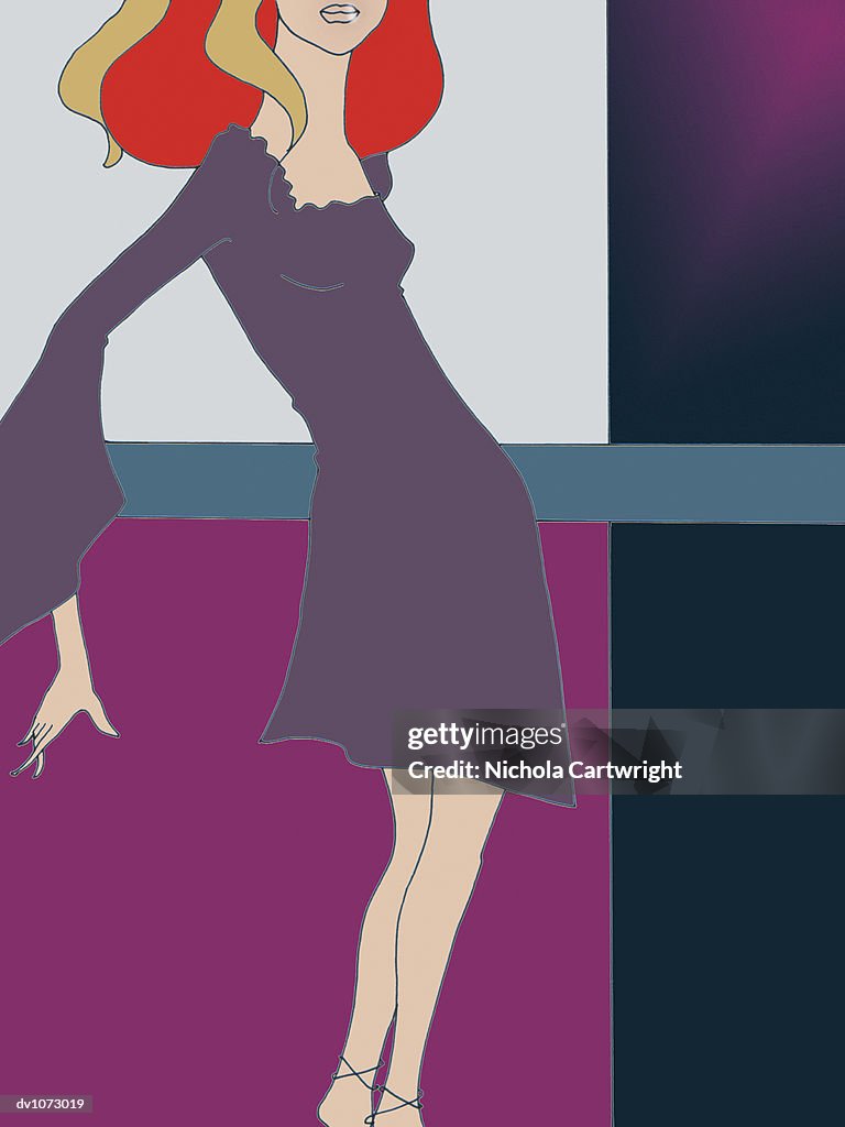 Side View of a Young Woman With Red Hair in a Dress