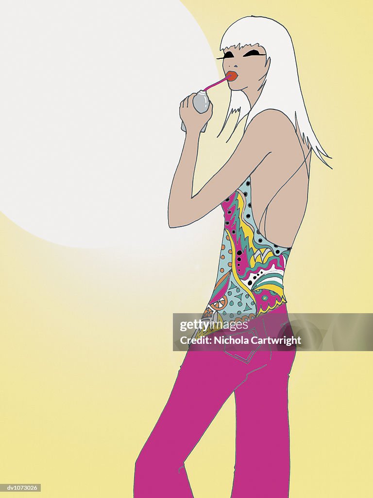 Young Woman Drinking From a Bottle With a Straw on a Sunny Day
