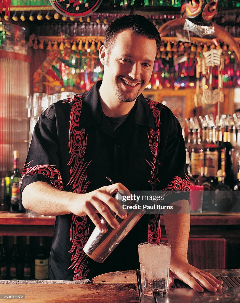 Portrait of a Barman Holding a Cocktail Shaker