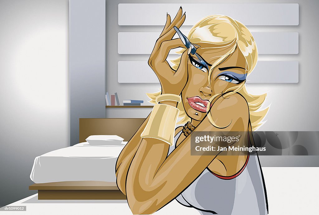 Portrait of a Young Woman Applying Eye Shadow