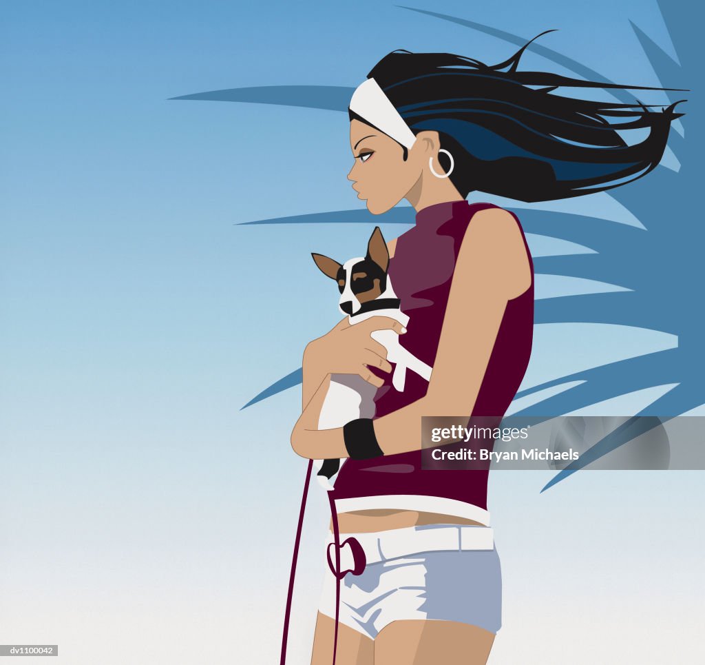 Portrait of a Young Woman Holding a Dog