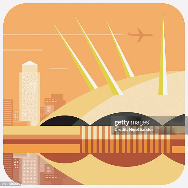 canary wharf and the millennium dome, london, united kingdom - travel2 stock illustrations