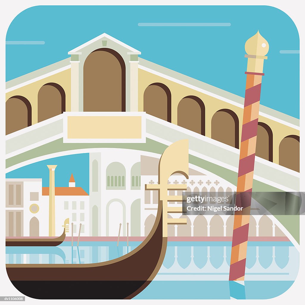 Gondola and Rialto Bridge, Venice, Italy