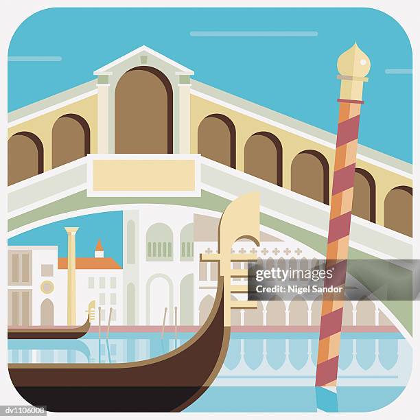 gondola and rialto bridge, venice, italy - travel2 stock illustrations