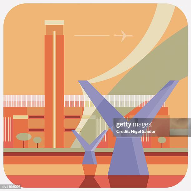 tate gallery and millennium bridge, london, united kingdom - travel2 stock illustrations