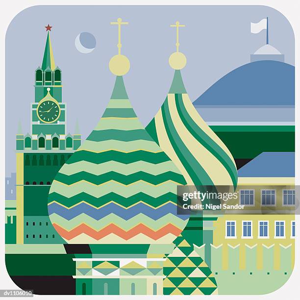 spires of st basil's the blessed, moscow, russia - onion dome 幅插畫檔、美工圖案、卡通及圖標