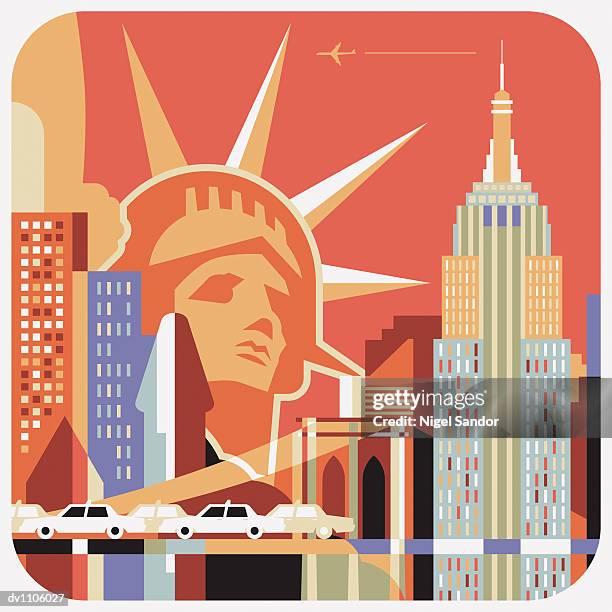 illustrazioni stock, clip art, cartoni animati e icone di tendenza di famous places in manhattan, new york - manhattan