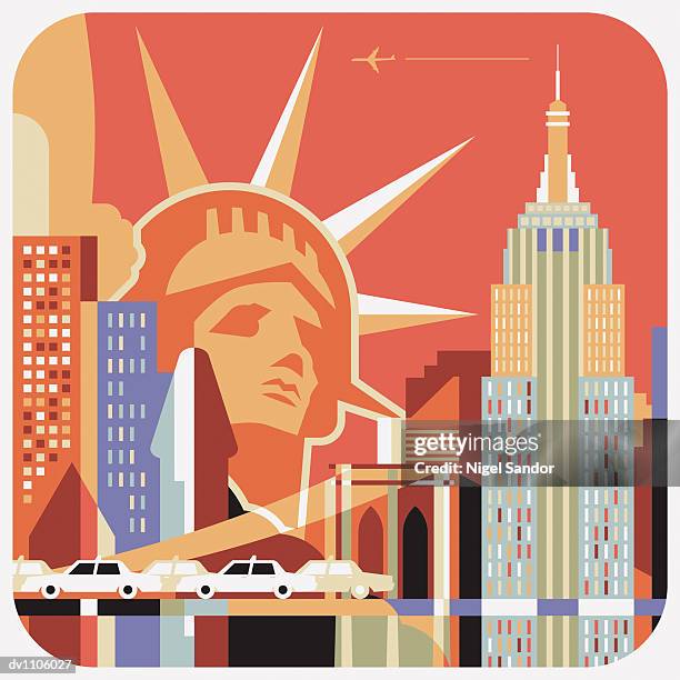 famous places in manhattan, new york - travel4 stock illustrations