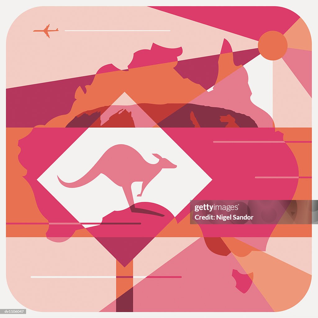 Australian National Map and Kangaroo Warning Sign