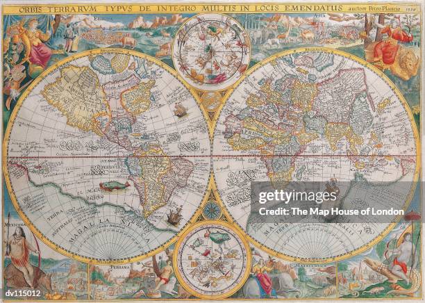 double hemisphere map - 16th century stock illustrations