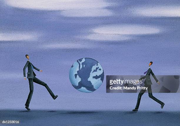 illustrazioni stock, clip art, cartoni animati e icone di tendenza di businessmen kicking the earth - mandy pritty