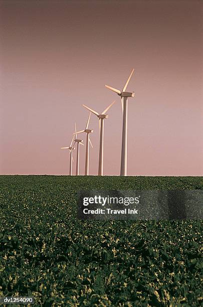 five wind turbines in a field, winterton, norfolk, united kingdom - eastern england 個照片及圖片檔