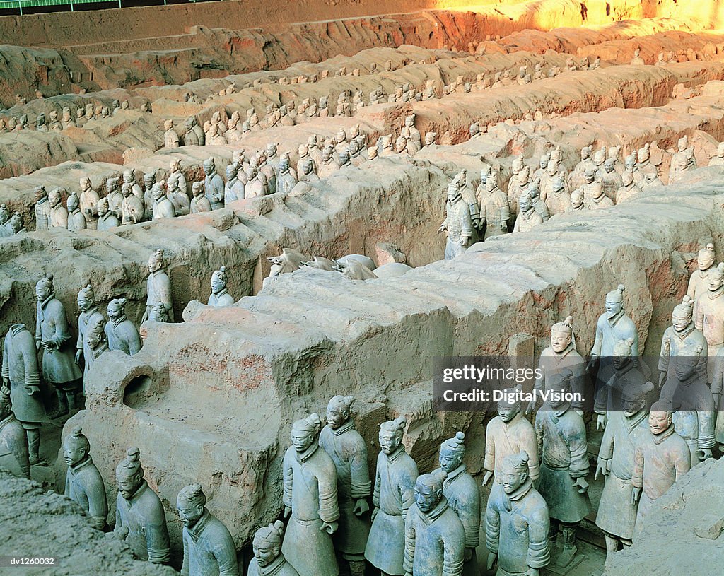 Terracotta Soldiers in Trenches, Mausoleum of Emperor Qin Shi Huang, Xi'an, Shaanxi Province, China