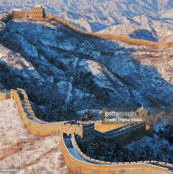 aerial view of the great wall of china, china - northern china stock pictures, royalty-free photos & images