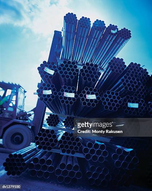 steel pipes for freight storage, immingham port, humberside, uk - immingham stock pictures, royalty-free photos & images