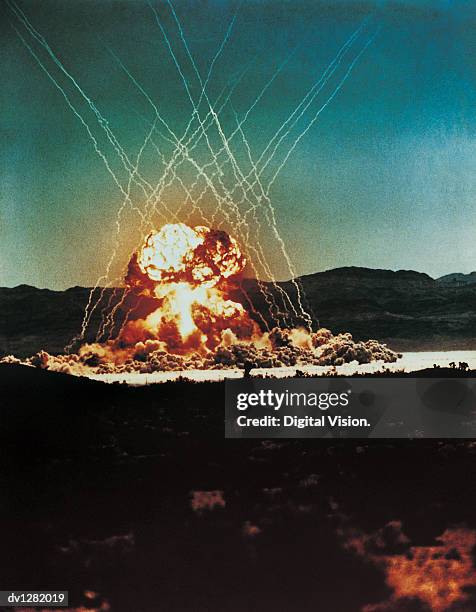 nuclear bomb test, nevada, april 1955 - nuclear fallout stock pictures, royalty-free photos & images