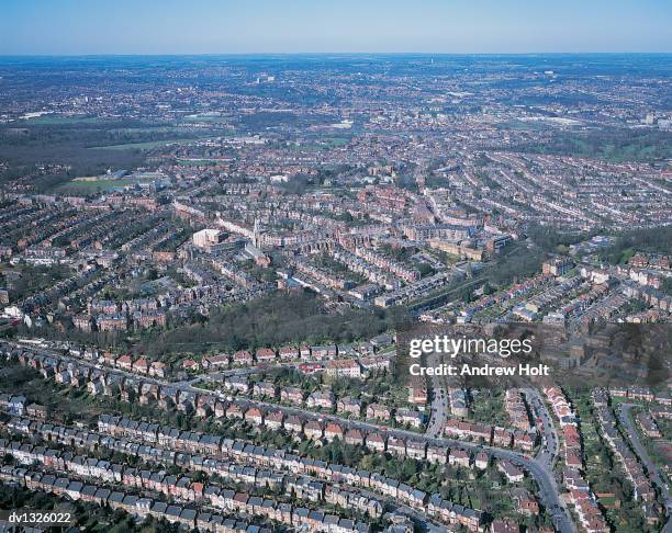 aerial view of the london surburbs, united kingdom - vigils are held for the victims of the london bridge terror attacks stockfoto's en -beelden