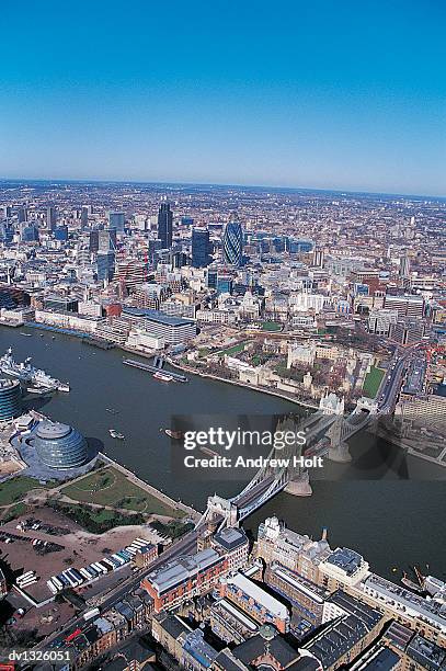 aerial view of the river thames and the city of london, united kingdom - vigils are held for the victims of the london bridge terror attacks stockfoto's en -beelden