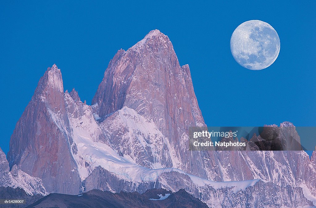 Full Moon Over Mt Fitzroy, Glacier National Park, Patagonia, Argentina