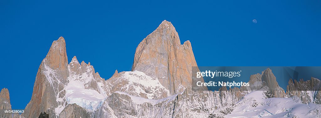 Moon Over Mt Fitzroy, Glacier National Park, Patagonia, Argentina