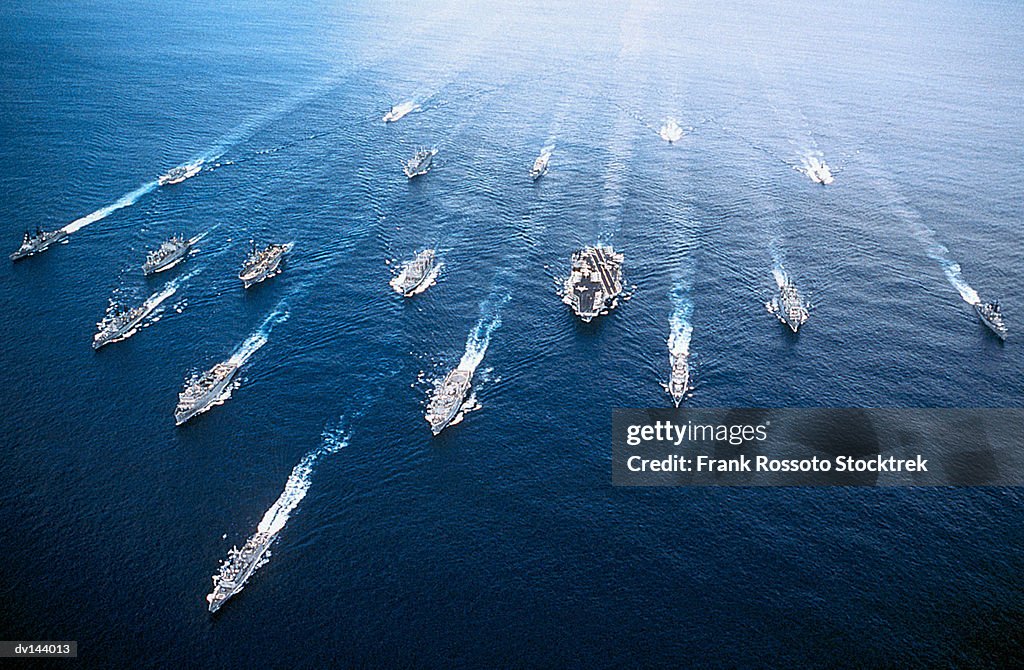Group of ships in Persian Gulf, including USS John F Kennedy (CV-67) Aircraft Carrier