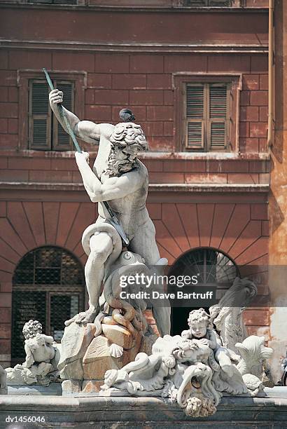 close up of the fountain of the four rivers, piazza navone, rome, italy - fountain of the four rivers stock pictures, royalty-free photos & images