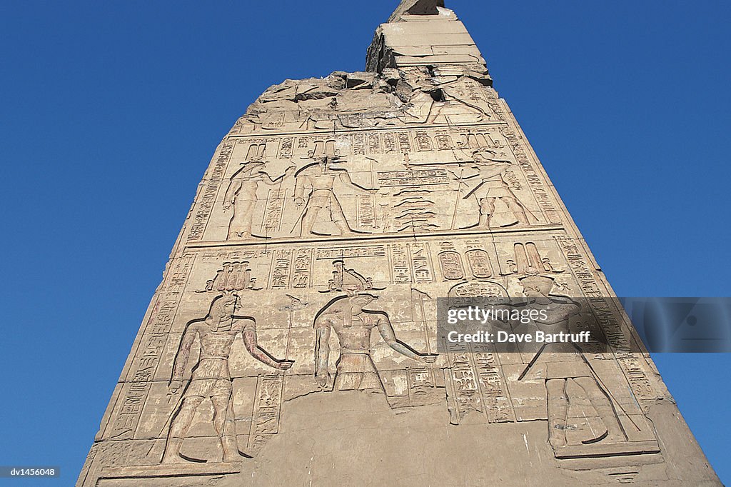 Close Up of a Ancient Egyptian Temple Tower, Kom Ombo, Egypt