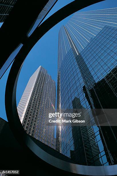 low angle view of skyscrapers, houston, texas - gibson stock pictures, royalty-free photos & images