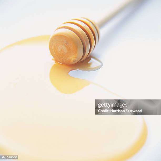 honey drizzler with spilt honey - harrison wood stock pictures, royalty-free photos & images