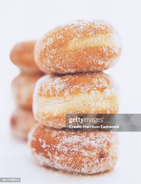 six jam doughnuts - jam doughnut stock pictures, royalty-free photos & images