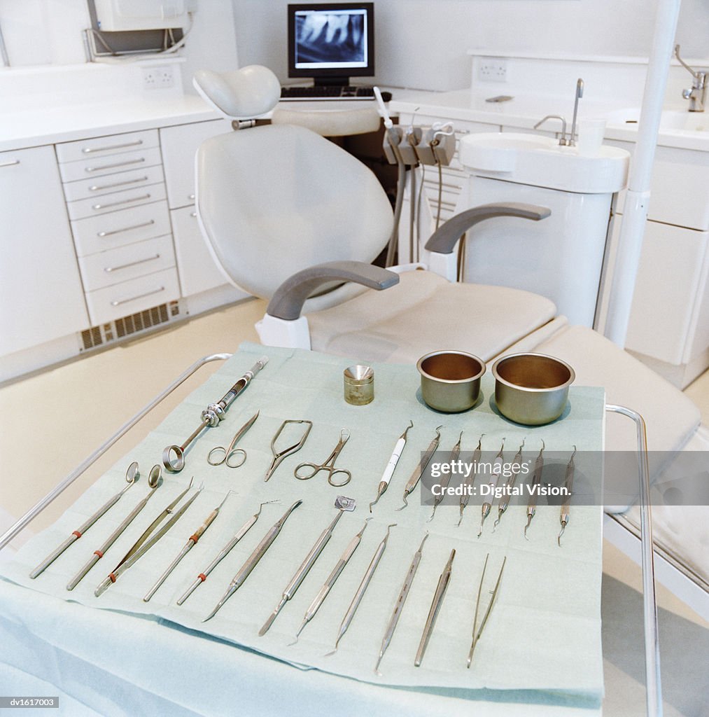 Dentist Chair and Dental Tools on a Trolley